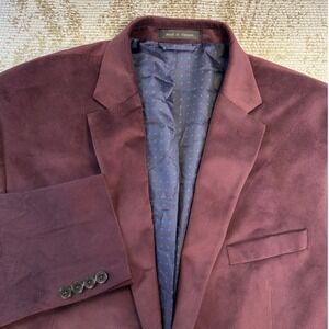 CHAPS Men's Merlot Wine Burgundy Maroon Velvet Sport Coat Blazer | 46L